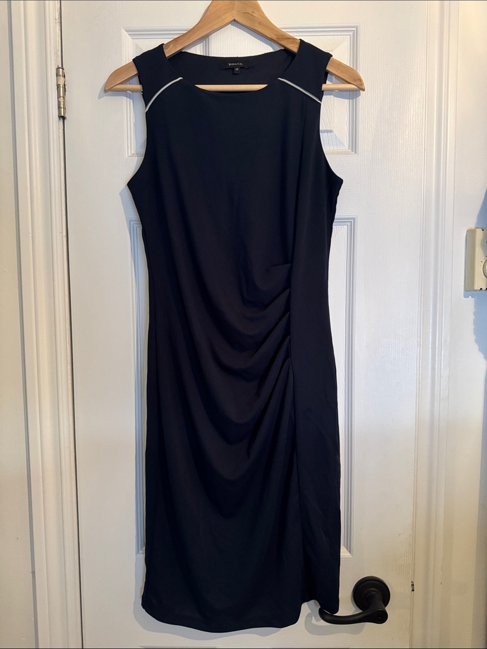 RW&CO Navy Ruched Draped Sheath Dress S/P